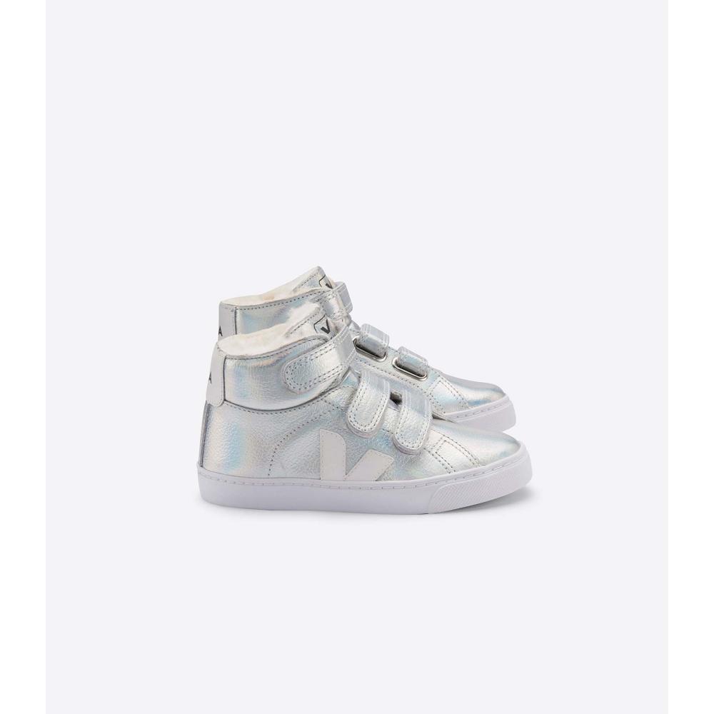 Kids\' Veja ESPLAR MID FURED LEATHER High Tops Silver/White | ZA 693CTV